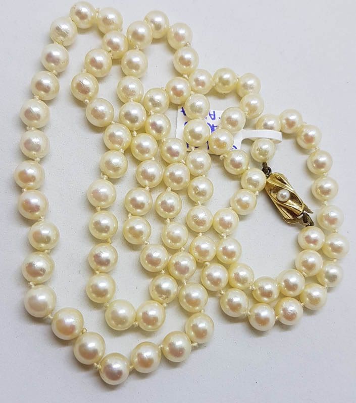9ct Yellow Gold Clasped Vintage Cultured Pearl Necklace