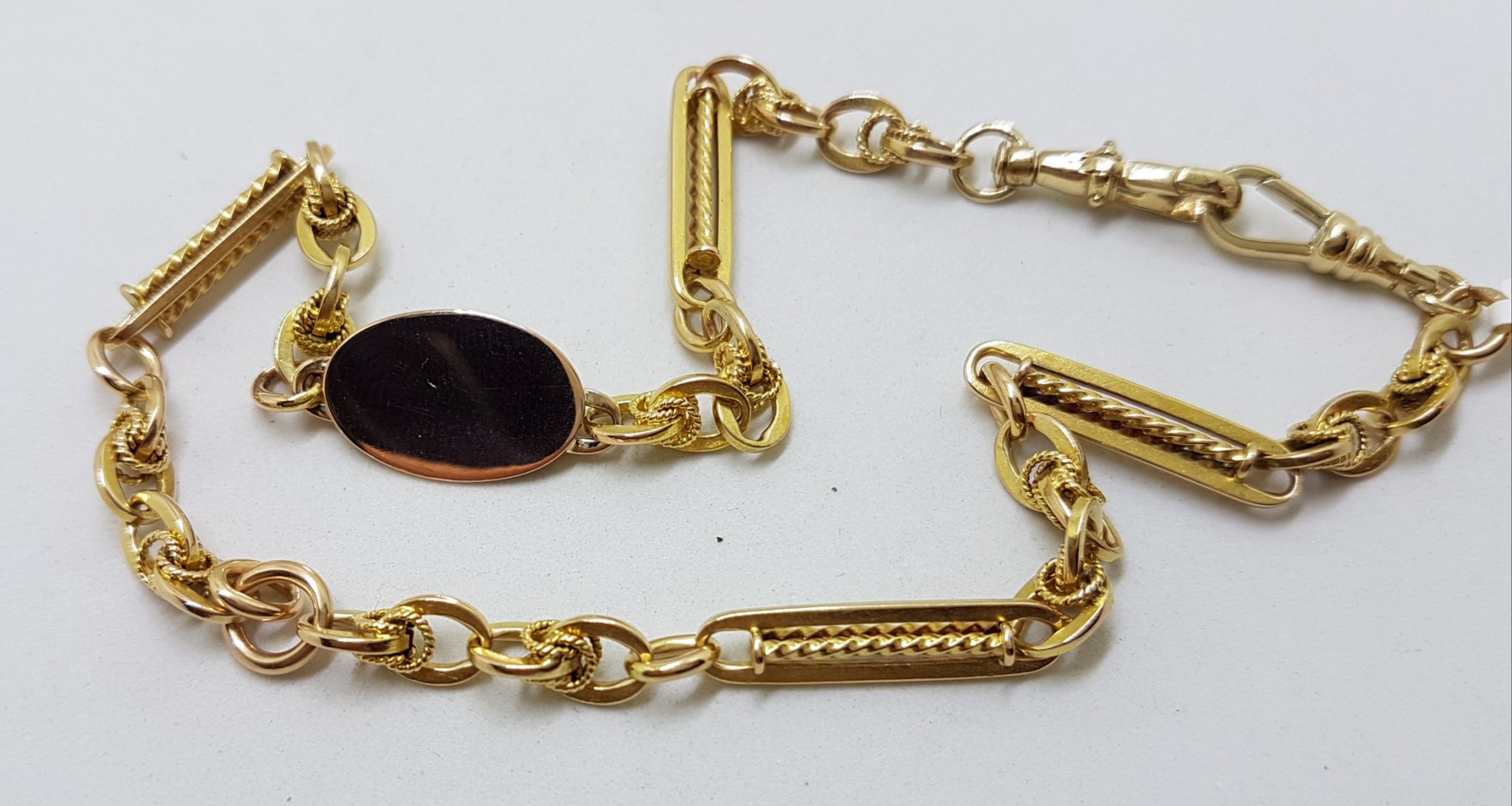 15ct and 9ct Yellow Gold Heavy and Ornate Fob Chain / Necklace - Antique / Vintage