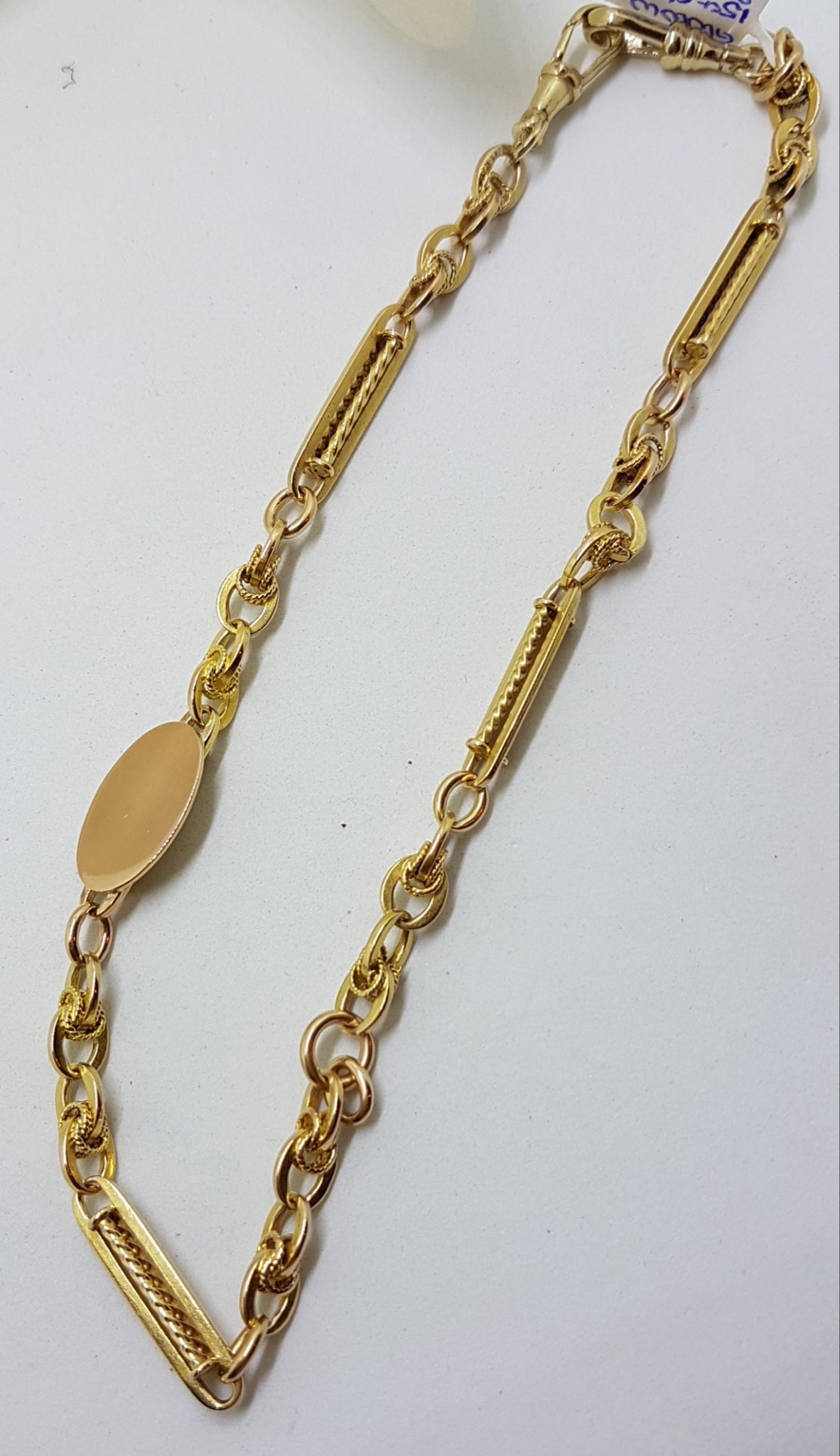 15ct and 9ct Yellow Gold Heavy and Ornate Fob Chain / Necklace - Antique / Vintage