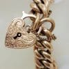 9ct Rose Gold Heavy Padlock Curb Link Bracelet - Antique / Vintage