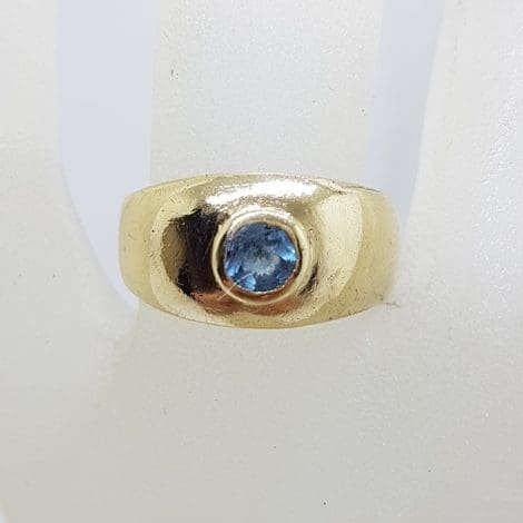 9ct Yellow Gold Round Topaz in Wide Band Ring - Antique / Vintage
