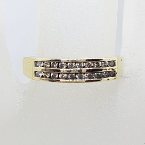 9ct Yellow Gold 2 Rows of Channel Set Diamond Ring