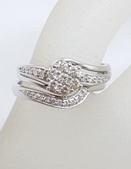 9ct White Gold Diamond Cluster Engagement Ring and Wedding Ring Set
