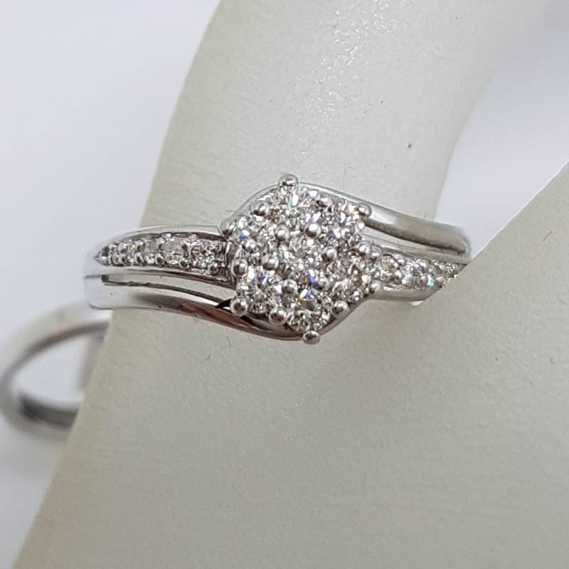 20201116_204002 9ct White Gold Diamond Cluster Engagement Ring and Wedding Ring Set