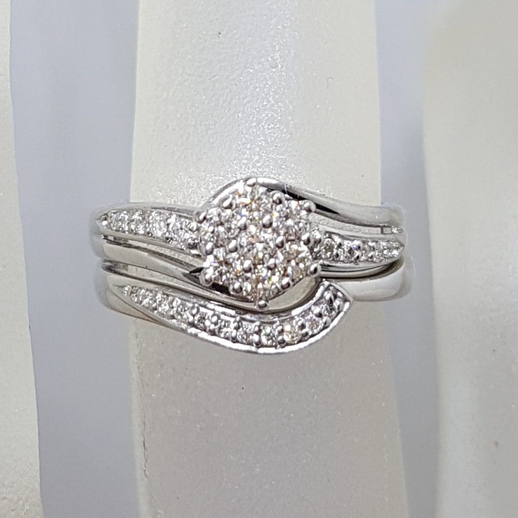 20201116_204041 9ct White Gold Diamond Cluster Engagement Ring and Wedding Ring Set