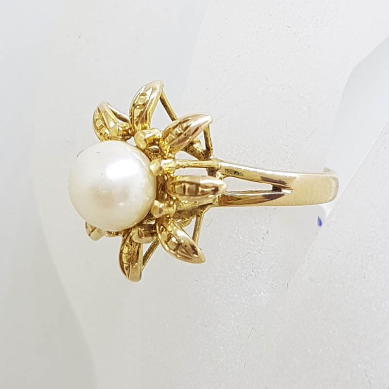 9ct Yellow Gold Pearl High Set Large Flower Ring