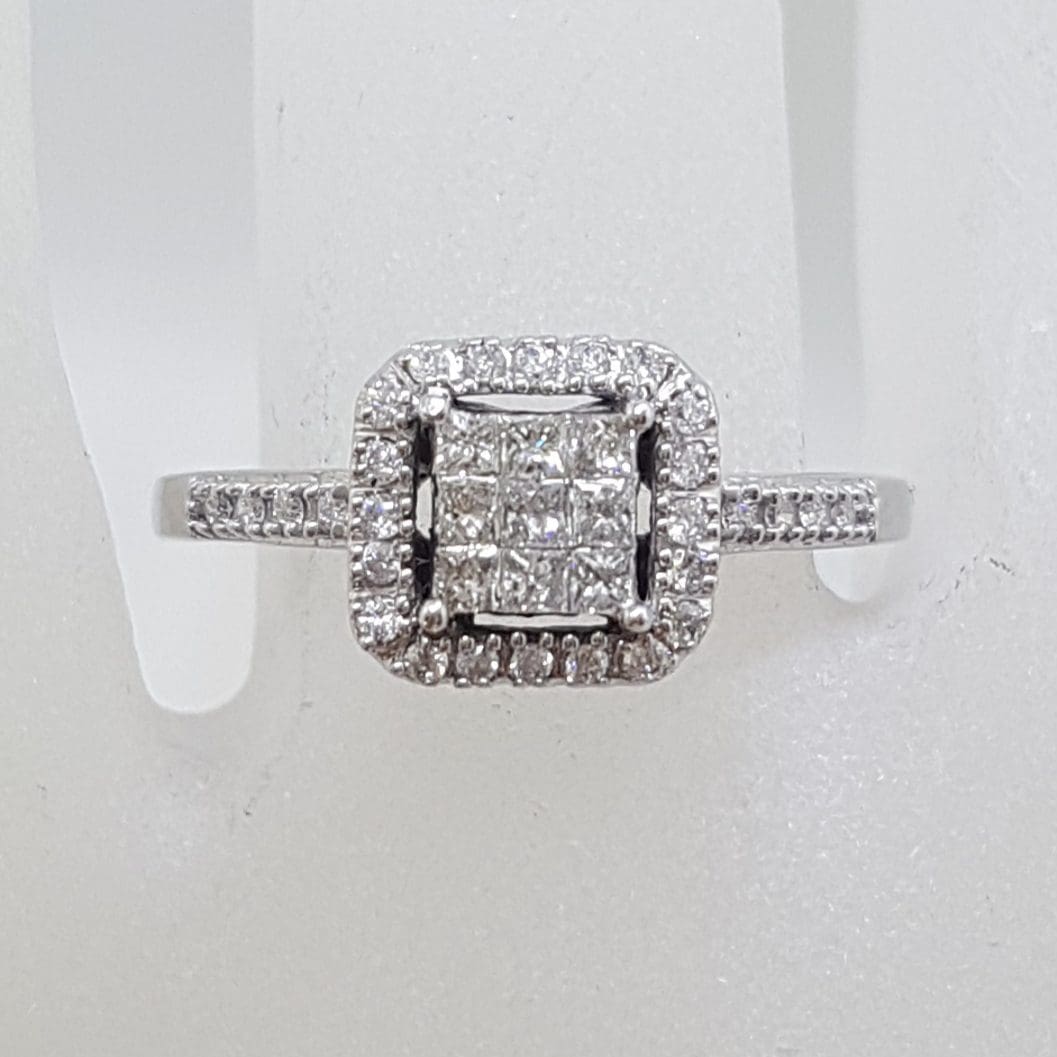 18ct White Gold Diamond Square Cluster Engagement Ring