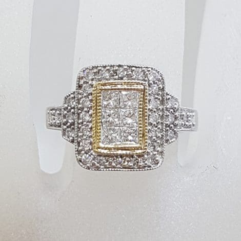 10ct Yellow & White Gold Large Rectangular Cluster Diamond Ring