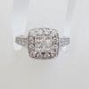 14ct White Gold Square High Set Ornate Cluster Diamond Engagement / Dress Ring