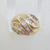 9ct Yellow Gold Wide Channel Set Diamond Cluster Unusual Shape Ring - Vintage