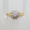 * SOLD * 18ct Yellow Gold & Platinum Ornate High Set Diamond Flower/Daisy Cluster Ring