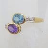 9ct Yellow Gold Diamond with Oval Amethyst & Topaz Bezel Set Ring - Large Size