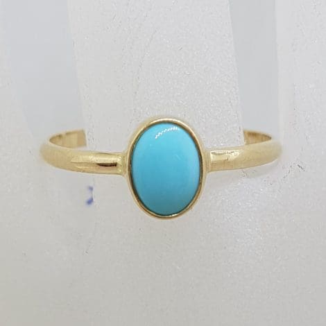 9ct Yellow Gold Natural Oval Turquoise Bezel Set in Ring