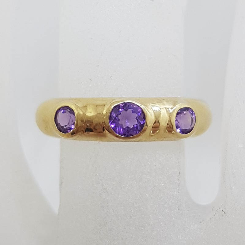 9ct Yellow Gold 3 Amethyst Bezel Set in Band Ring