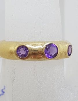 9ct Yellow Gold 3 Amethyst Bezel Set in Band Ring