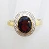 9ct Yellow Gold Large Oval Garnet surrounded by Diamonds Ring - Large Size
