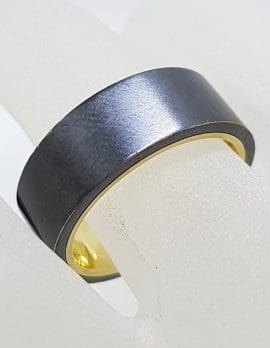 10ct Yellow Gold with Black Titanium Wide Wedding Band Ring - Ladies / Gents