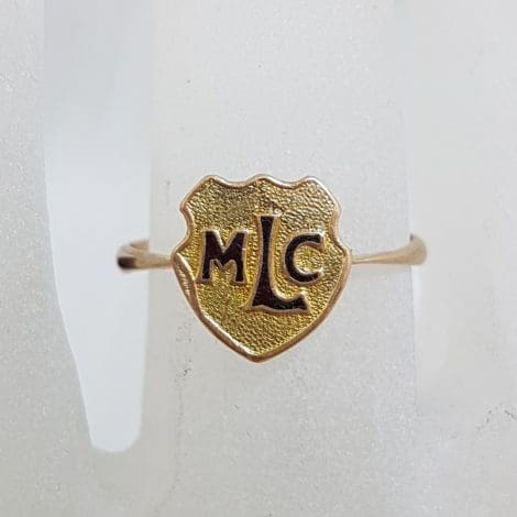9ct Yellow Gold with Red Enamel Methodist Ladies College MLC Shield Signet Ring