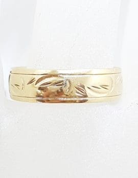 9ct Yellow Gold Wide Patterned Wedding Band Ring - Antique / Vintage