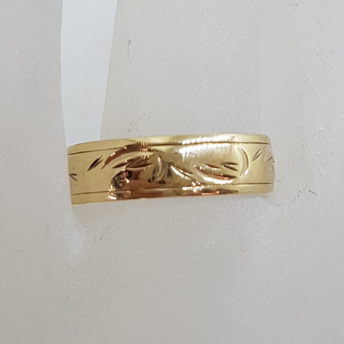 9ct Yellow Gold Wide Patterned Wedding Band Ring - Antique / Vintage