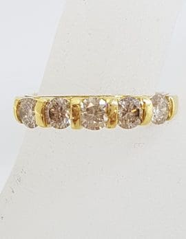 18ct Yellow Gold 5 Diamond Ornate Side Design Bridge Set Eternity Ring / Wedding Band