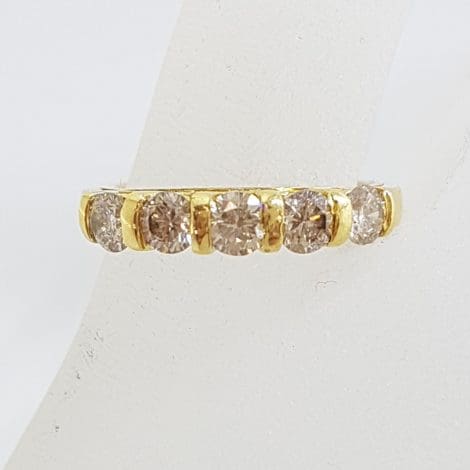 18ct Yellow Gold 5 Diamond Ornate Side Design Bridge Set Eternity Ring / Wedding Band