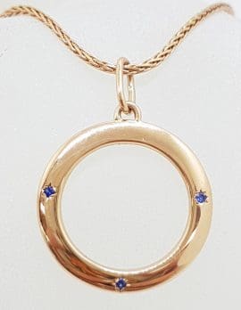 9ct Rose Gold Blue Sapphire Circle of Life Round Pendant on Gold Chain