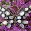 Sterling Silver Marcasite and Mother of Pearl Large Butterfly Brooch