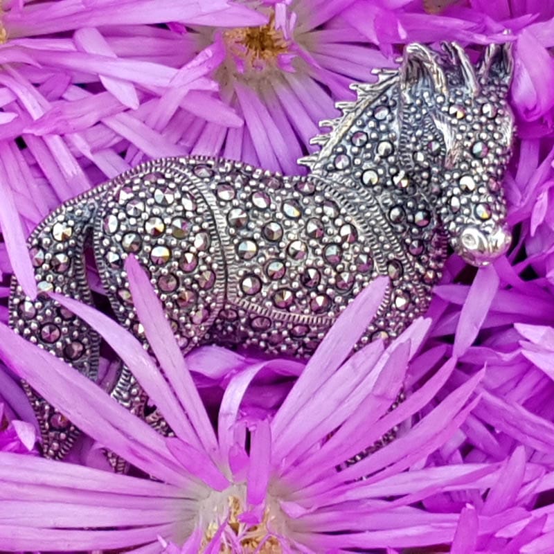 Sterling Silver Marcasite Large 3D Horse Brooch