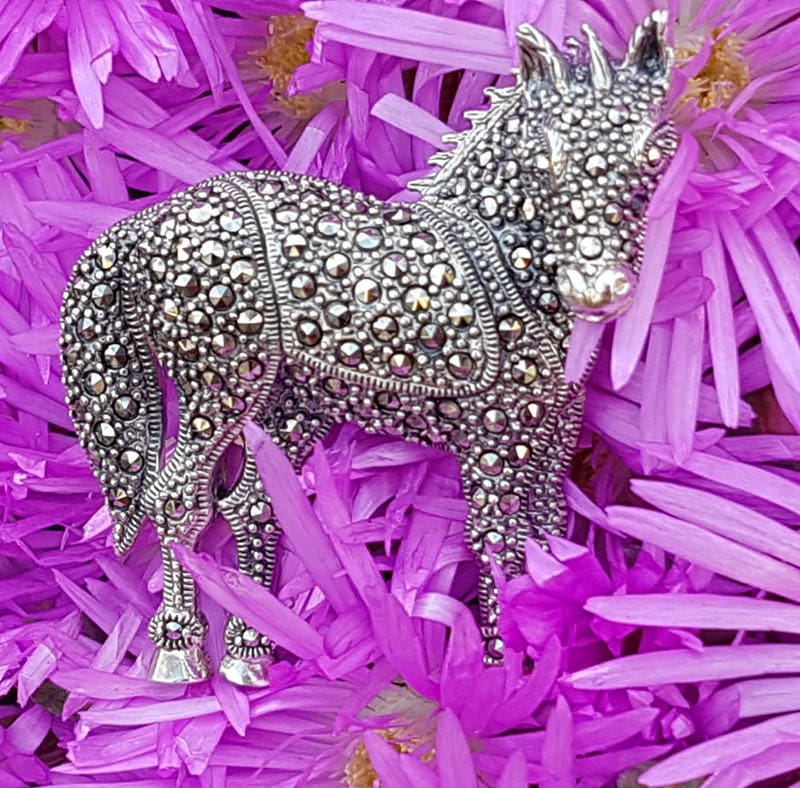 Sterling Silver Marcasite Large 3D Horse Brooch