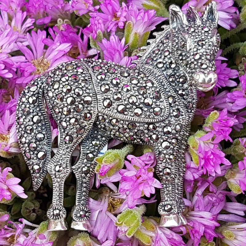 Sterling Silver Marcasite Large 3D Horse Brooch