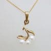 9ct Yellow Gold 3 Pearl with Leaf Design Pendant on Gold Chain