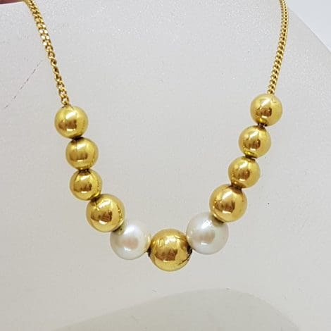 9ct Yellow Gold Pearl and Ball Necklace / Chain