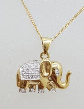 9ct Yellow Gold Diamond Elephant Pendant on Gold Chain