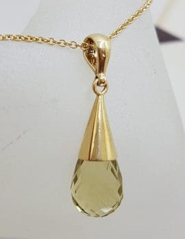 9ct Yellow Gold Teardrop Cone Shape Citrine Pendant on Gold Chain