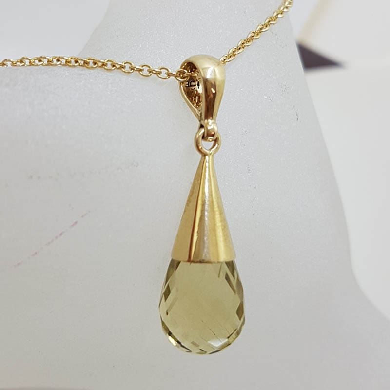 9ct Yellow Gold Teardrop Cone Shape Citrine Pendant on Gold Chain
