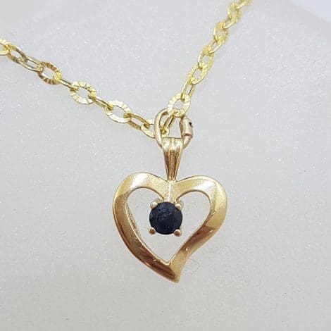 9ct Yellow Gold Heart with Sapphire Pendant on Gold Chain