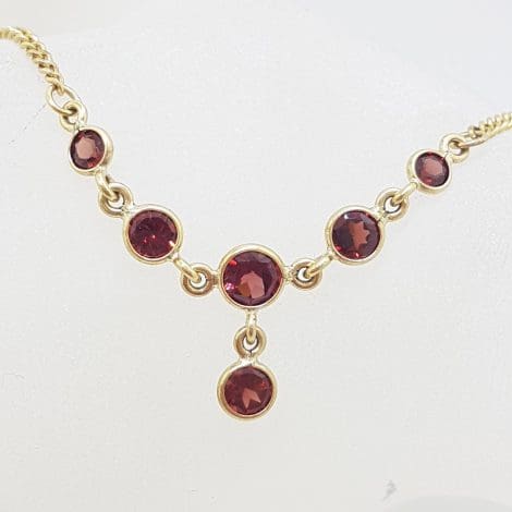 9ct Yellow Gold 6 Stone Garnet Necklace / Chain