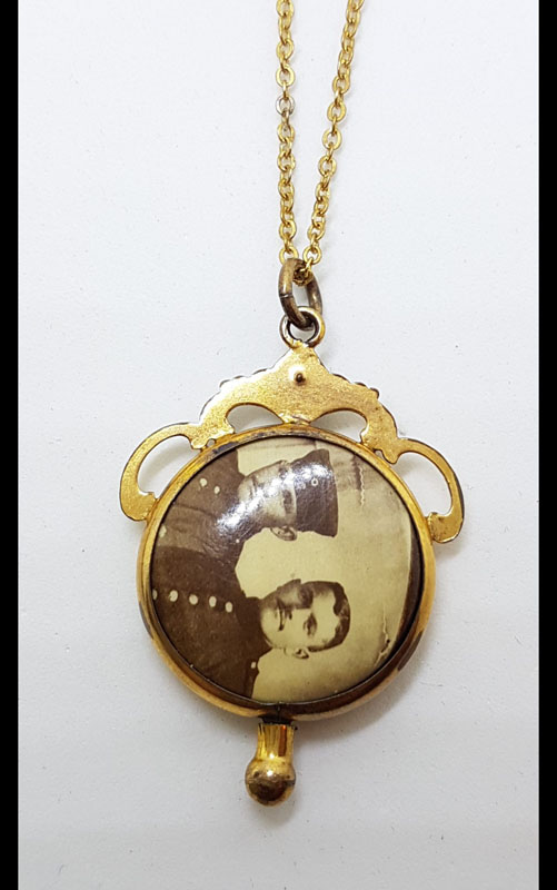 20200616_201500 Lined / Plated Ornate Round Locket Pendant on Chain - Antique / Vintage