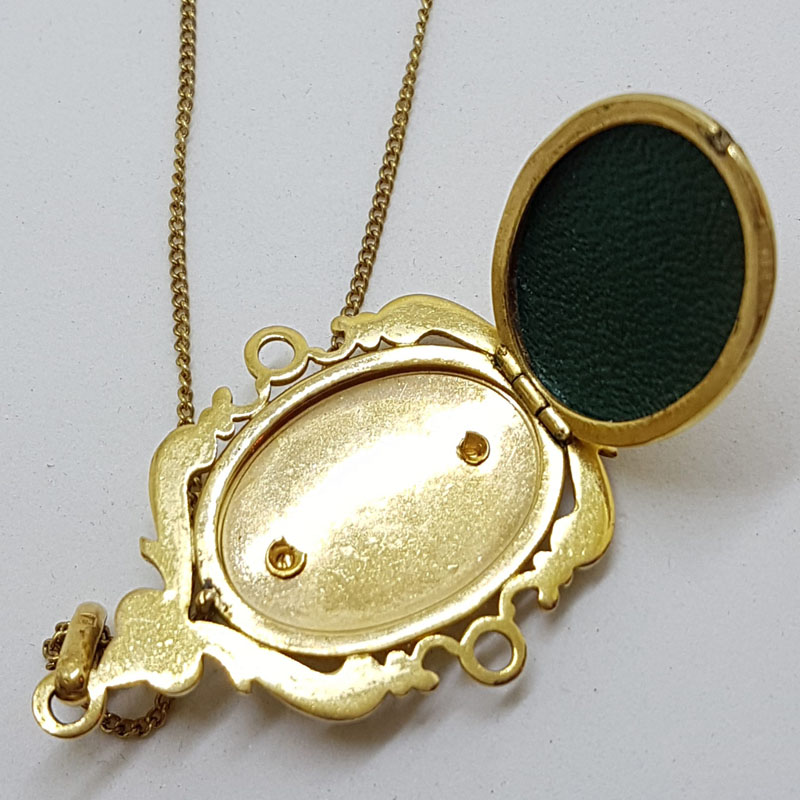20200616_201843 Lined / Plated Ornate Floral Oval Locket Pendant on Chain - Antique / Vintage