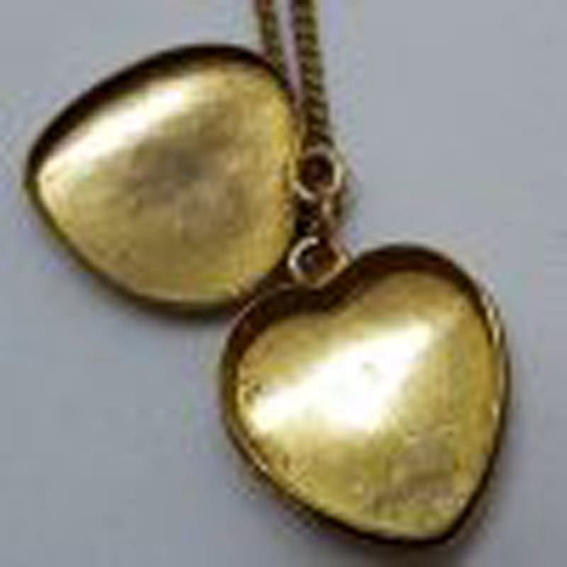 Lined / Plated Ornate Design Heart Locket Pendant on Chain - Antique / Vintage