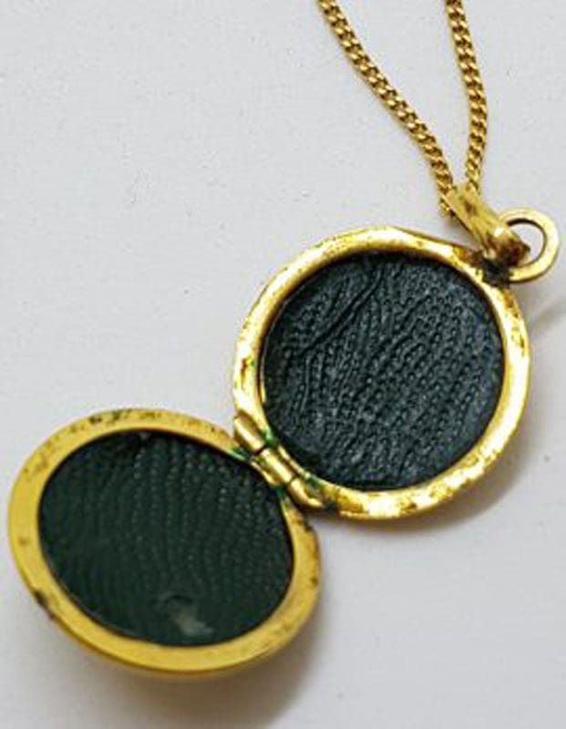 Lined / Plated Ornate Round Locket Pendant on Chain - Antique / Vintage