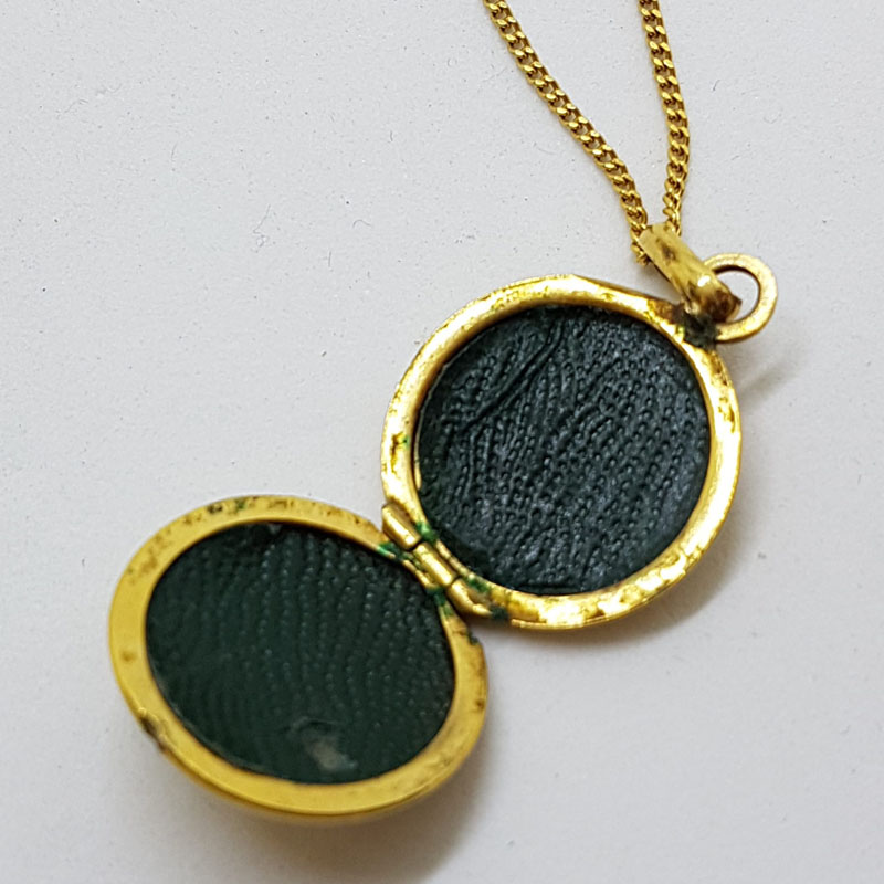 20200616_202135 Lined / Plated Ornate Round Locket Pendant on Chain - Antique / Vintage