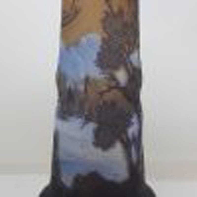 Emile Galle Inspired Glass Tall Vase with Stunning Landscape Scenery