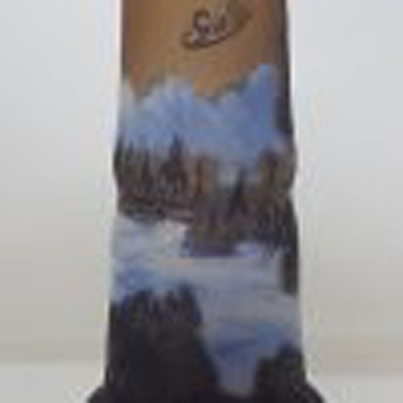 Emile Galle Inspired Glass Tall Vase with Stunning Landscape Scenery