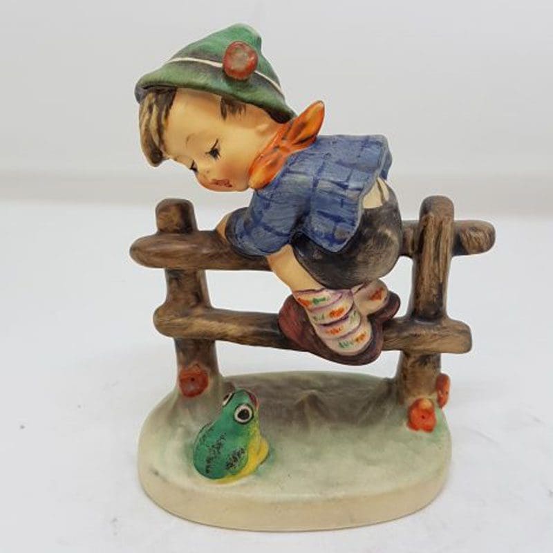 Vintage German Hummel Figurine - Retreat to Safety - Boy on Fence with Frog