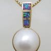 14ct Yellow Gold Opal with Round Mabe Pearl Pendant on Gold Chain