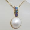 14ct Yellow Gold Opal with Round Mabe Pearl Pendant on Gold Chain