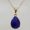 9ct Yellow Gold Faceted Teardrop / Pear Shape Lapis Lazuli Pendant on 9ct Chain