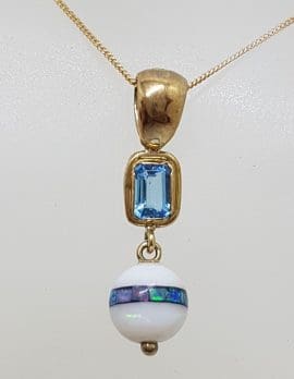 9ct Yellow Gold Opal, Agate and Topaz Handmade Drop Pendant on Gold Chain